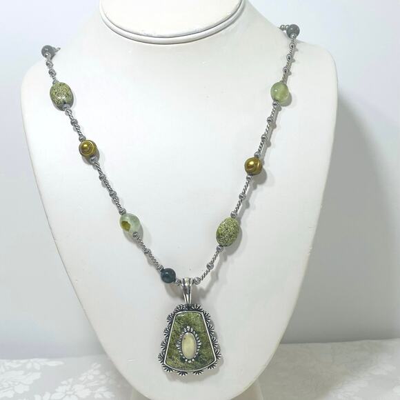 CAROLYN POLLACK Sterling Green Jaspar Pendant Necklace Bead Enhancer Silver - Picture 6 of 13